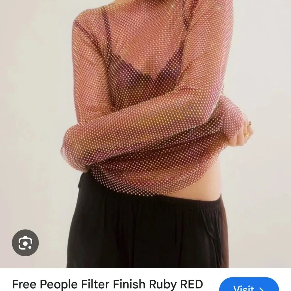 Free People Iridescent Mesh Sequin Long Sleeve Top - Pink/Purple Sparkle